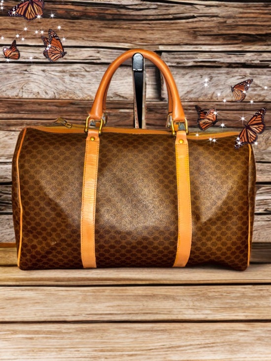 Celine Handbags - Celine Brown Monogram Travel Duffle with Tan Leather Trim